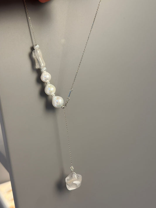 Custom handmade dog memorial necklace with pearls and silver details