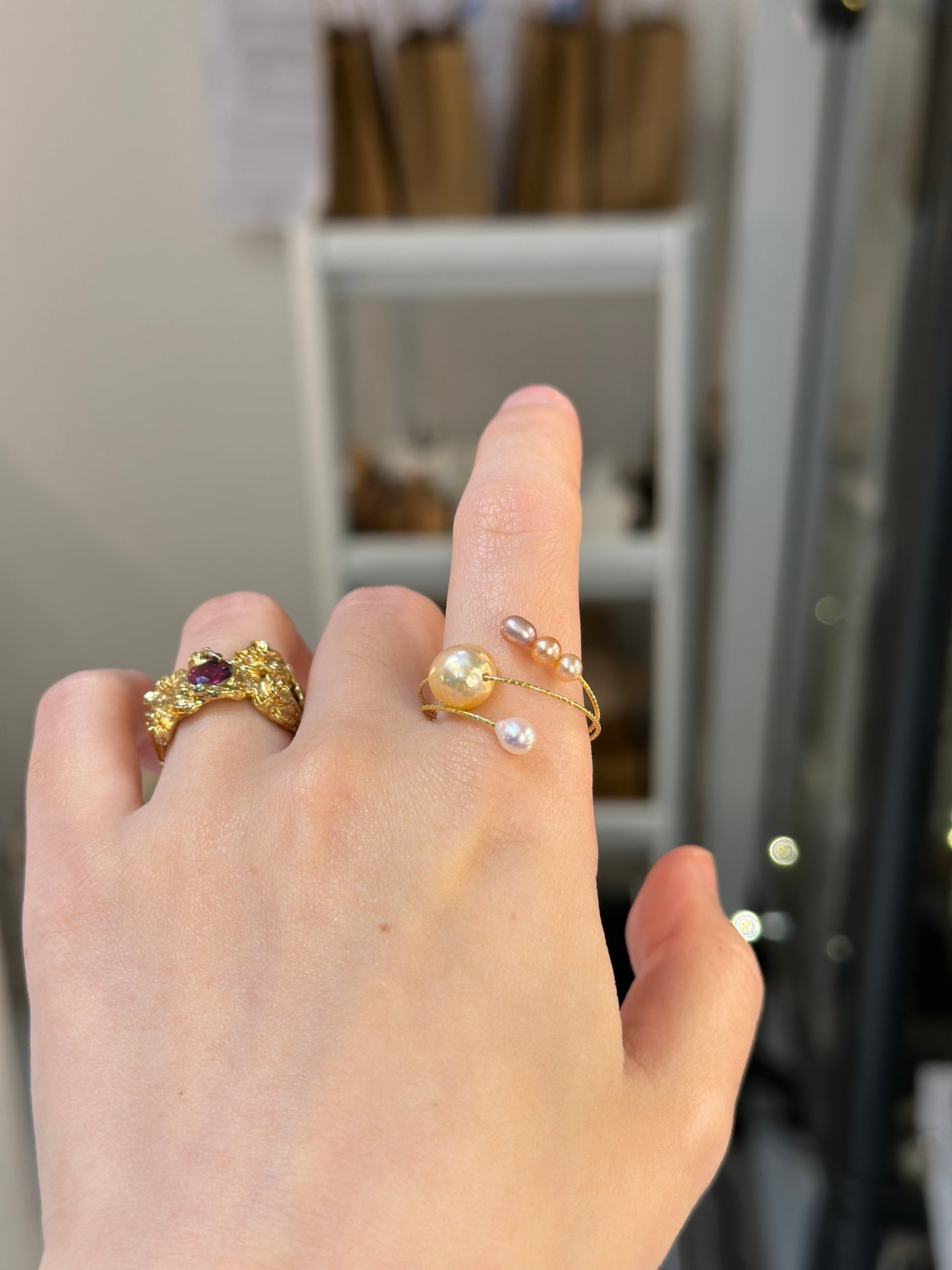 Rainbow pearl ring
