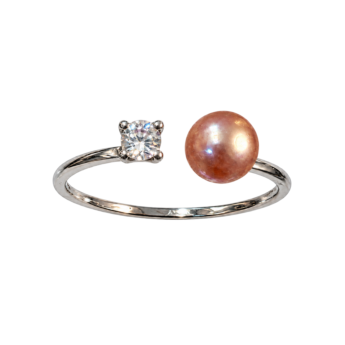 Aurora Pearl Open Silver Ring centered with white margins