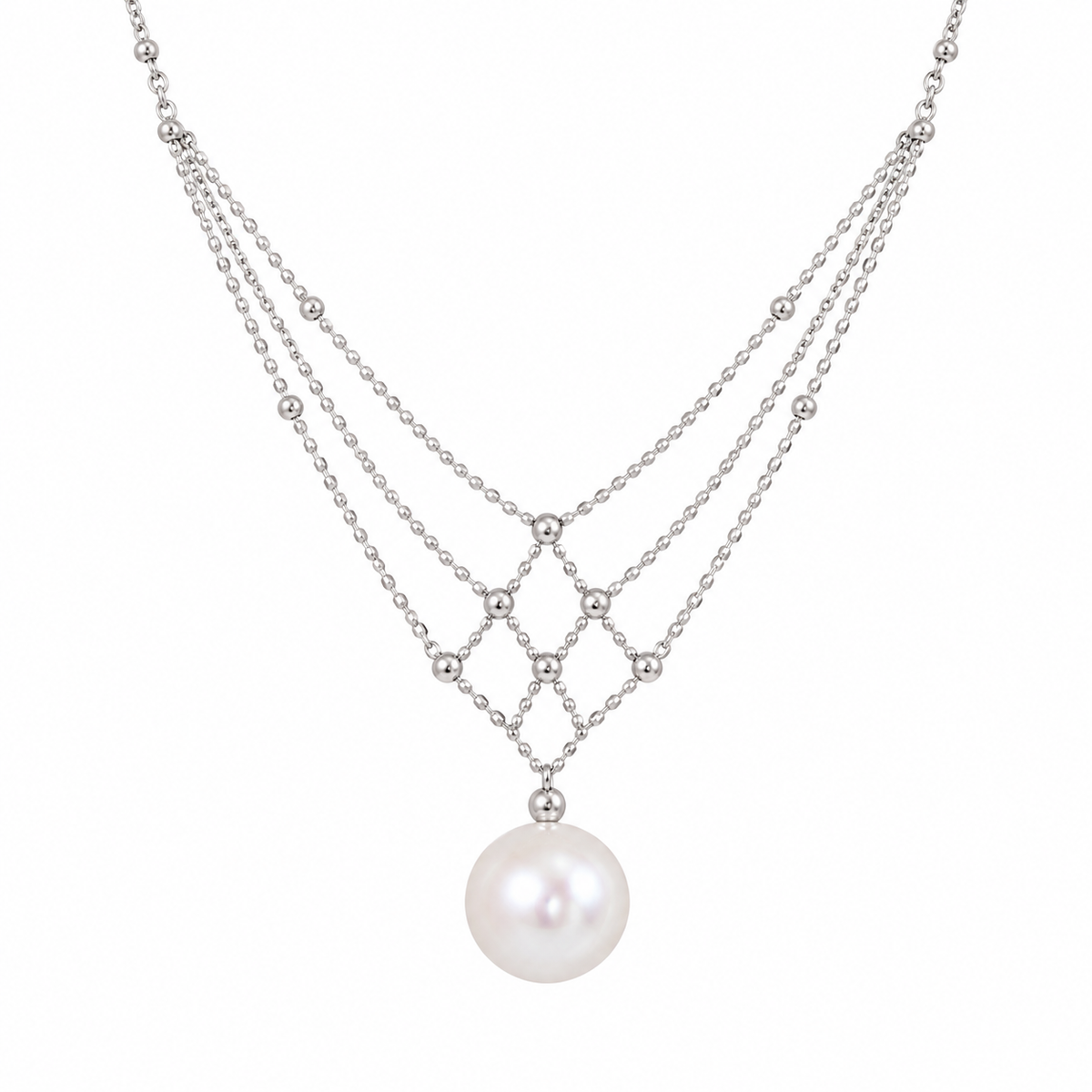 Handmade freshwater pearl and silver lattice necklace