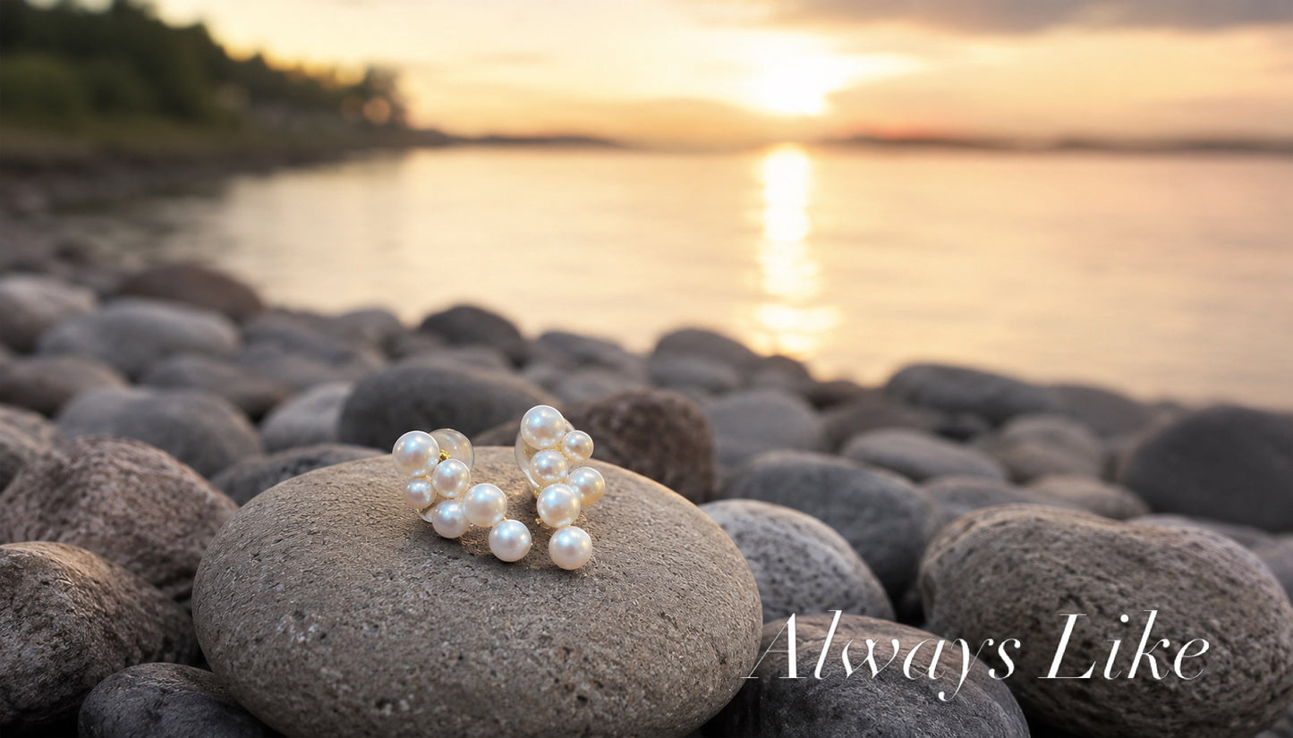 Golden Pearl Cluster Earrings