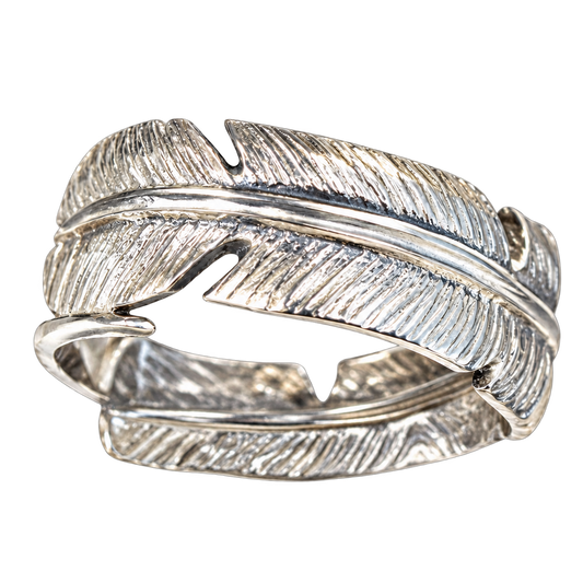 Handmade S999 fine silver feather ring