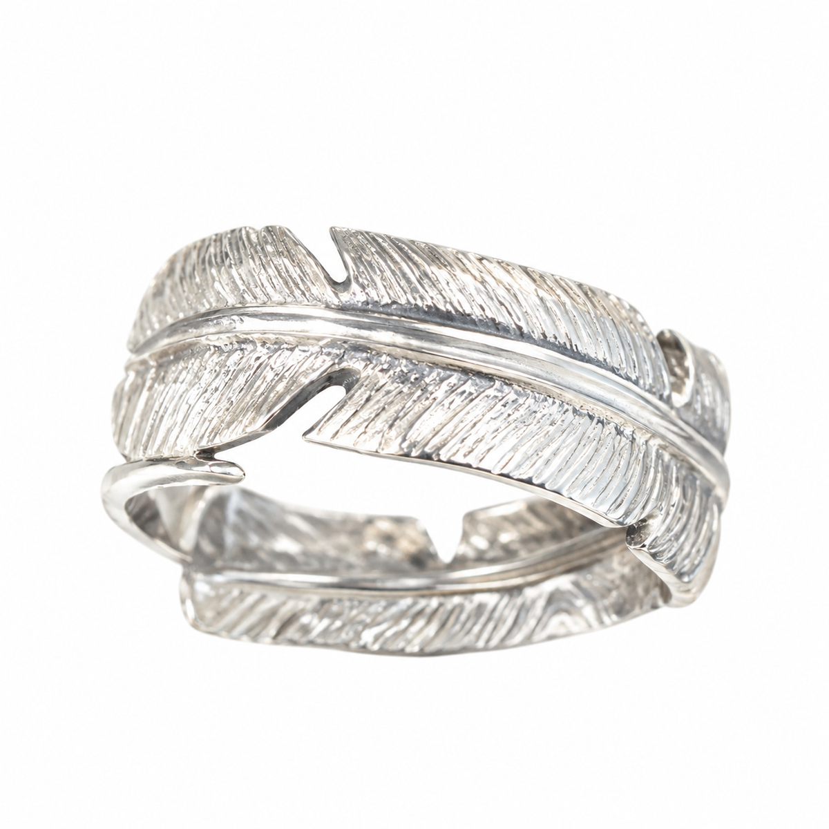 Handmade S999 fine silver feather ring