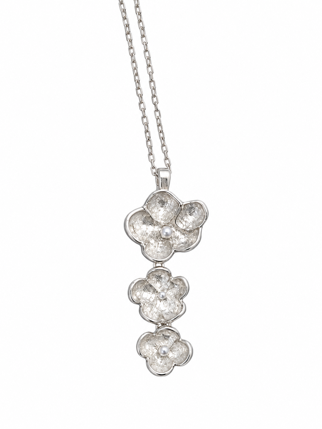 Handmade silver three flower pendant necklace